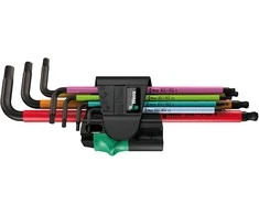 Šešiakampių L-Formos raktų rinkinys suapvalintu galu Wera BlackLaser Multicolour 950 SPKL/7vnt, 1,5-6mm