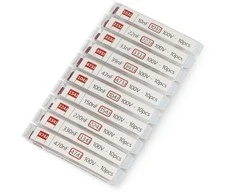 100 V poliesterio plėvelės kondensatorių rinkinys – justPi – 100 vnt, + organizatorius