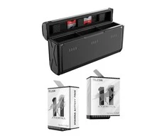 3 lizdų kišeninio įkroviklio dėžutė Telesin + 2 baterijos, skirtos GoPro Hero 9 / Hero 10 / Hero 11 (GP-PT-G01)