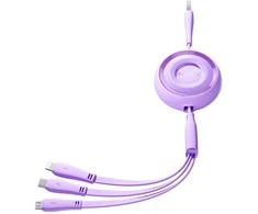 3 viename Joyroom Spalvingas USB į USB-C / Lightning / Micro USB laidas 3.5 A, 1 m (violetinė)