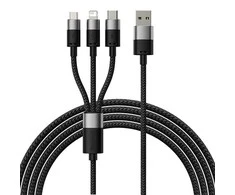 3in1 USB laidas Baseus StarSpeed Series, USB-C + Micro + Lightning 3.5A, 1.2m (juodas)