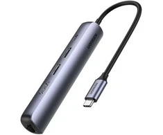 5in1 UGREEN CM418 adapteris USB-C Hub į 2x USB 3.0, HDMI, RJ45, USB-C - Pilkas