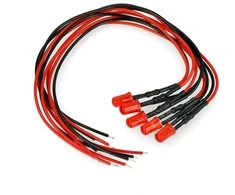 Oem 5mm 12V LED su rezistoriumi ir laidu - raudona
