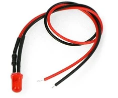 Oem 5mm 12V LED su rezistoriumi ir laidu - raudona