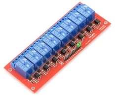 Oem 8 kanalų relės modulis su optoizoliacija - 10A / 250VAC kontaktai - 12V ritė - raudona