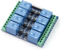 Oem 8 kanalų relės modulis su optoizoliacija - 10A / 250VAC kontaktai - 5V