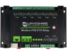 8 kanalų relinis modulis su optoizoliacija - 10A/250VAC/30VDC kontaktai - 7V-36V ritė - Modbus PoE - Waveshare 24964