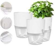 Oem Savaime laistomas puodas – 14.5 cm – baltas – su laistymo sistema