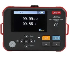 Akumuliatoriaus varžos matuoklis, 0.000mOm~3Om; 0.000V~71.00V, 4 laidų matavimo metodas; 500 matavimų atmintis, Bluetooth, UNI-T