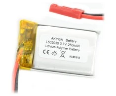 Akumuliatorius Li-Pol Akyga 250mAh 1S 3.7V - sujungimas JST-BEC + lizdas