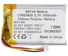 Akyga Li-Pol baterija 1900mAh 1S 3.7V - 3 kontaktų JST jungtis - 50x34x9.5mm