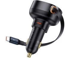 Automobilinis įkroviklis Baseus Enjoyment Pro su USB-C laidu, 60 W (juodas)