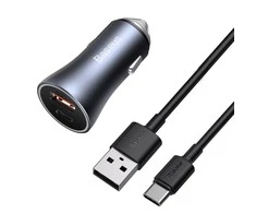 Baseus Golden Contactor Pro USB + USB-C QC4.0 + PD SCP 40W automobilinis įkroviklis + USB - USB-C kabelis 1m
