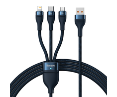 Baseus Flash 3 su 1-ben USB įkrovikliu, USB-C + Micro USB + Lightning 66 W, 1.2 m (kek)