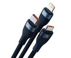 Baseus Flash 3 su 1-ben USB įkrovikliu, USB-C + Micro USB + Lightning 66 W, 1.2 m (kek)