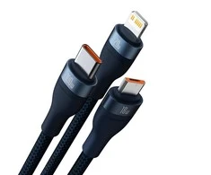 Baseus Flash Series 3in1 kabelis USB-C + micro USB + Lightning 100W 1.5m – Mėlynas