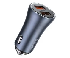 Baseus Automobilinis įkroviklis 40W 12-24V 2xUSB QC4.0 SCP FCP AFC, pilkas