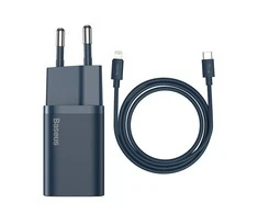Baseus Super Si 1C 20W greitas sieninis įkroviklis su 1m USB-C - Lightning kabeliu - Mėlynas