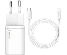 Baseus Super Si greitas įkroviklis 1C 25W su USB-C į USB-C kabeliu 1m - Baltas