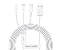 Kabelis Baseus Superior iš USB į microUSB+Lightning+Type-C 3.5A 1.5m baltas CAMLTYS-02