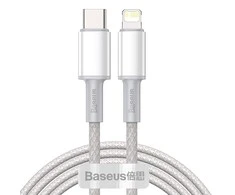 „Baseus“ didelio tankio pintas greito įkrovimo duomenų kabelis Type-C iki Lightning PD 20W 2m Baltas (Baltas)
