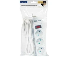 Blow PR-370WSP/USB 3 lizdų maitinimo prailgintuvas + USB su įžeminimu + jungikliu 5m BALTA 3x1.5mm