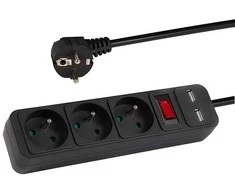 Blow DAUGIALIZDIS LAIDO ILGIKLIS PR-1.5M-3G-SW/USB/B (3 LIZDAI + 2 USB) 1.3 m
