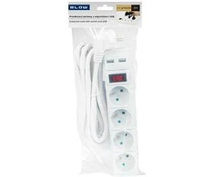 Blow PR-470WSP/USB 4 lizdų maitinimo prailgintuvas + USB su įžeminimu + jungikliu 3 m, baltas, 3x1.5 mm