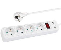 Blow PR-470WSP/USB 4 lizdų maitinimo prailgintuvas + USB su įžeminimu + jungikliu 3 m, baltas, 3x1.5 mm