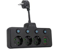 Blow PS-310 skirstytuvas, 3 lizdai + 2xUSB + 2xUSB-C, 0.1 m, juodas, 3x1 mm prailginimo laidas