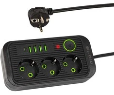 Blow PS-330S 3 lizdų tinklo ilgintuvas 4xUSB 1xUSB-C 3m juodas 2x1mm
