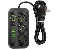 Blow PS-330S 3 lizdų tinklo ilgintuvas 4xUSB 1xUSB-C 3m juodas 2x1mm