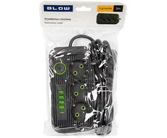 Blow PS-330S 3 lizdų tinklo ilgintuvas 4xUSB 1xUSB-C 3m juodas 2x1mm
