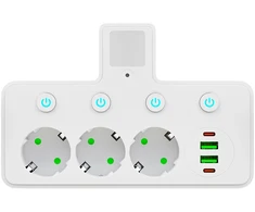 Blow PS-380 3 lizdų skirstytuvas + 2xUSB + 2xUSB-C su PIR lempa, baltas