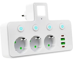 Blow PS-380 3 lizdų skirstytuvas + 2xUSB + 2xUSB-C su PIR lempa, baltas