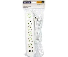 Blow PS-520 5 lizdų 3xUSB tinklo ilgintuvas 2m baltas 2x1mm