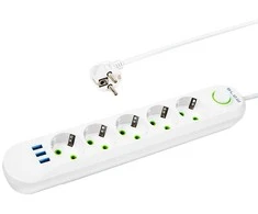 Blow PS-520 5 lizdų 3xUSB tinklo ilgintuvas 2m baltas 2x1mm