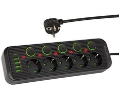 Blow PS-530S 5 lizdų tinklo ilgintuvas 4xUSB 1xUSB-C 3m juodas 2x1mm