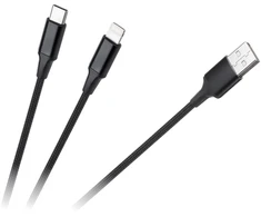 Cabletech Kabelis USB A kištukas - USB C kištukas/Lightning kištukas (2in1) 1m