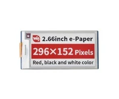 E-paper E-Ink ekranas, 2.66” 296x152px, SPI, juodas, raudonas, baltas, skirtas Raspberry Pi Pico, Waveshare 20053