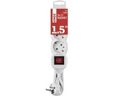 Emos Ilgiklis 3 lizdų 1.5m su įžeminimu, su jungikliu (baltas) 1.5mm²