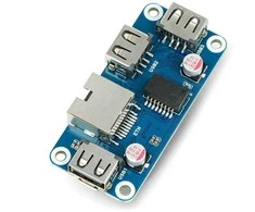 Ethernet/USB (B) HUB - 3xUSB 1xRJ45 Ethernet - priekinės dalies priedėlis, skirtas Raspberry Pi - Waveshare 20416