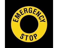 Oem Etiketė EMERGENCY STOP - 90mm - Įspėjamasis žiedas saugos mygtukui