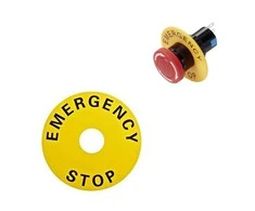 Oem Etiketė EMERGENCY STOP - 90mm - Įspėjamasis žiedas saugos mygtukui