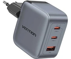 Vention 70W GaN PD Charger 1x USB-A 2x USB-C BK
