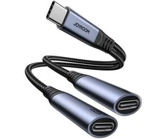Garso adapteris du viename Joyroom SY-C03 Type-C į Dual Type-C (juodas)