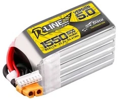 Gens Ace &amp; Tattu Lipo Tattu R-Line versija 5.0 1550mAh 22.2V 150C 6S baterija su XT60 jungtimi