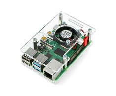 Gravlaser Raspberry Pi 4B/3B+/3B/2B dėklas, atidaromas, su ventiliatoriumi - skaidrus