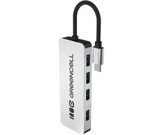 Green Cell Žalias Cell Adapteris Basic HUB Greencell USB-C 4in1 (4×USB-A 3.0) – greitas perdavimas iki 5 Gb/s, aliuminio korpusas