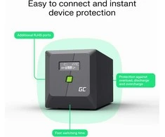 Green Cell Žalias Cell Atsarginis maitinimo šaltinis UPS Greencell 1000VA 600W PowerProof su LCD ekranu